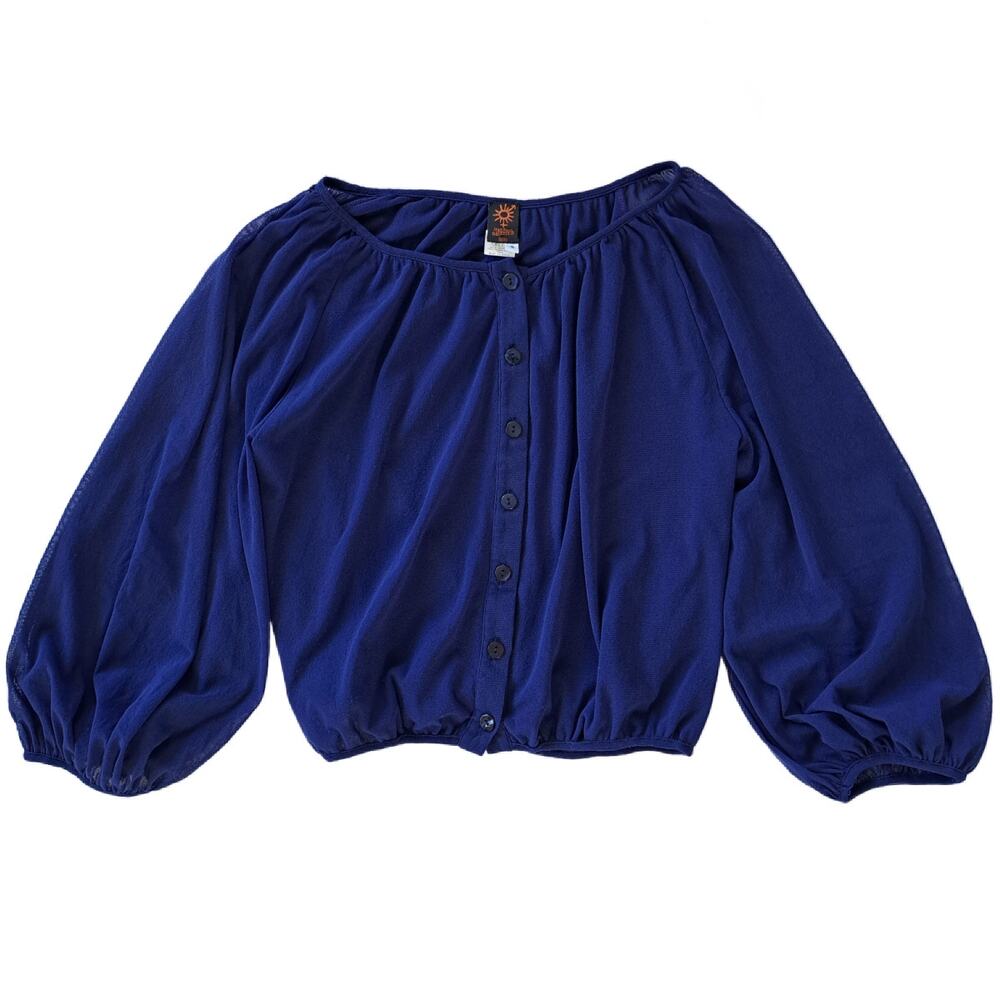 Vintage y2k Jean Paul Gaultier SOLIEL Blue Nylon Mesh Crop Peasant Top Small - Picture 6 of 7
